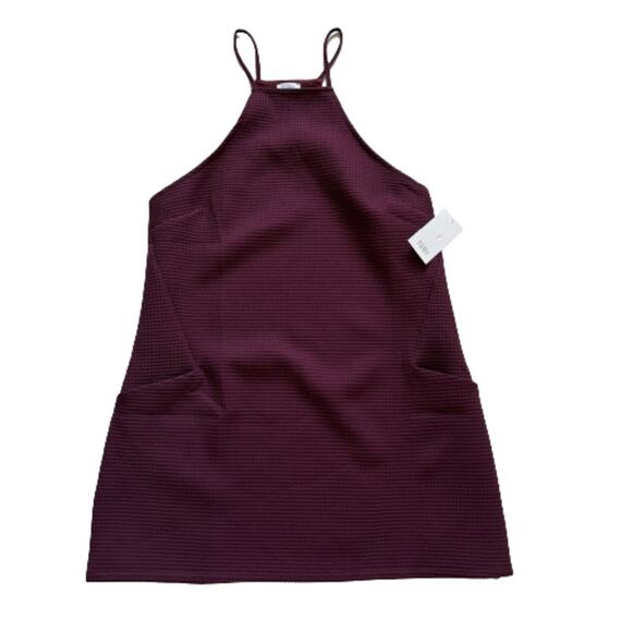 TOBI Dress Corlette Wine Waffle Weave Halter Racerback Pockets Shift Medium NEW - Picture 12 of 13